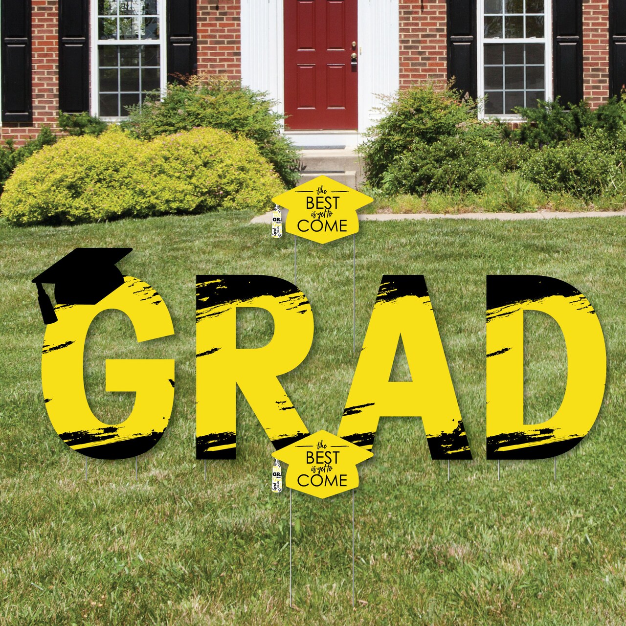 Big Dot of Happiness Yellow Graduation Party Yard Signs - Outdoor Lawn Decorations - GRAD